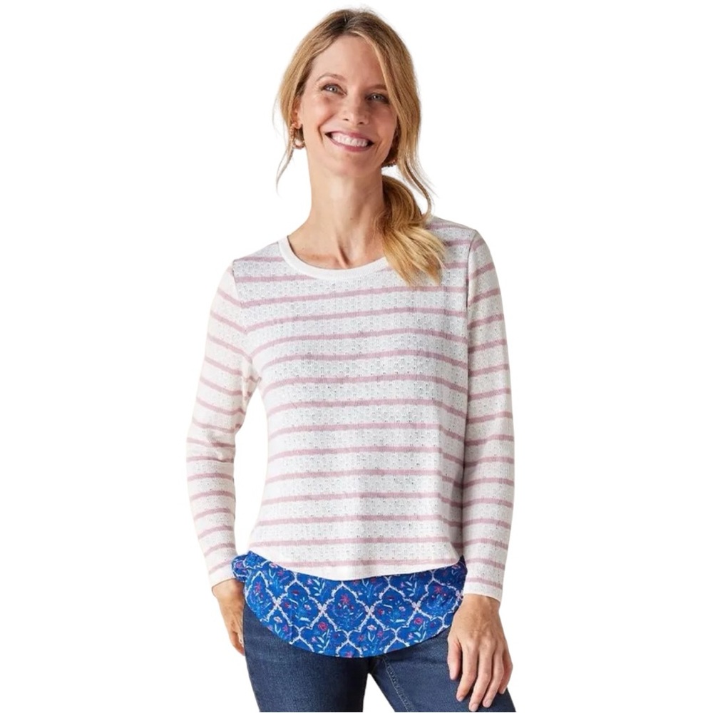 Matilda Jane Womens Sweet Indulgence Top White Pink Long Sleeve Layered S